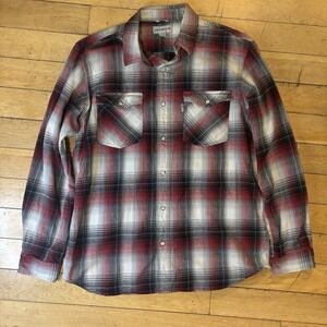 Carhartt Men's Pearl Snap Plaid Flannel Button-Up Shirt Relaxed Fit L Red Black